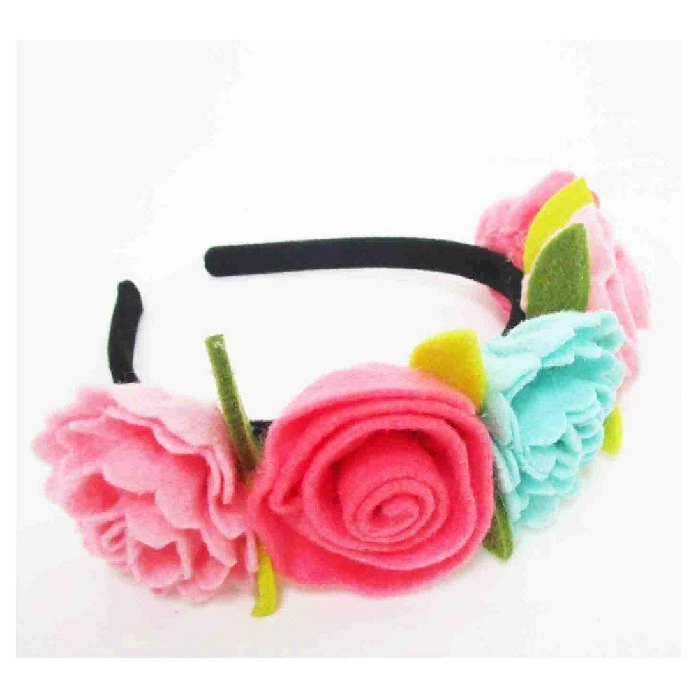 Spritz Kids Floral Felt Flower Headband Pink Teal Coral One Size New 6pack